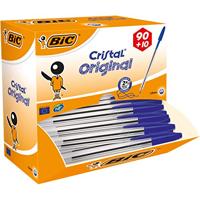 BIC Cristall balpen, transparante schacht, 1 mm punt, 0,4 mm lijnbreedte, 100 stuks Single 90 + 10 Stuk blauw