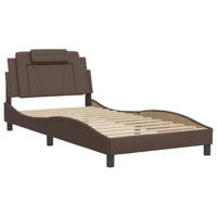 vidaXL Bedframe met LED-verlichting kunstleer bruin 100x200 cm, bed, bed ombouw, tweepersoonsbed, bedbodem, slaapkamermeubel, 2 persoonsbed, logeerbed