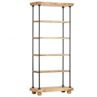 vidaXL Boekenkast met 5 schappen 80x35x180 cm massief mangohout staal
