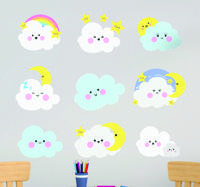 Set van 9 muurstickers Witte en blauwe wolken