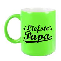 Liefste papa cadeau mok / beker neon groen 330 ml - verjaardag/ Vaderdag - feest mokken