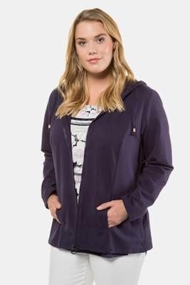 Ulla Popken Sweatjack, extra lang,  capuchon, ritssluiting - Grote Maten