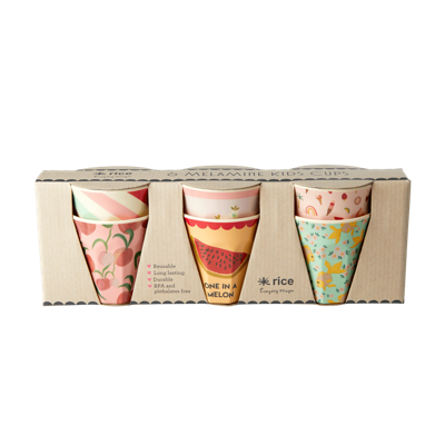 Rice - 6 Pcs Small Melamine Kids Cups - Goldfish Prints