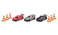 Siku cadeauset Race Mercedes-AMG GT4 Audi RS 5 Racing en BMW M4 incl. 6 verkeerskegels speelgoedauto's metaal/kunststof multicolor met sportvelgen en achtervleugels