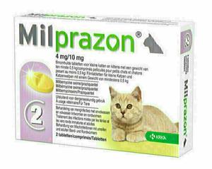 KRKA MILPRAZON ONTWORMINGSTABLETTEN KAT >0,5 KG 4 MG/10 MG 2 TBL