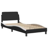 vidaXL Bedframe met hoofdbord kunstleer zwart en wit 90x200 cm, bed, bed ombouw, eenpersoonsbed, bedbodem, slaapkamermeubel, 1 persoonsbed, logeerbed