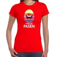 Lachend Paasei vrolijk Pasen t-shirt rood voor dames - Paas kleding / outfit - thumbnail