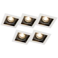 QAZQA - Modern Set van 5 inbouwspots wit staal - Carree | Woonkamer | Slaapkamer | Keuken - Aluminium Vierkant - GU10 Geschikt voor LED - Max. 1 x 50 Watt