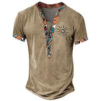 Tribal Bandana-afdruk Ontwerper Etnisch Voor heren 3D-afdrukken T-shirt Henley-shirt Casual Dagelijks T-shirt Geel Bruin Groen Korte mouw Opstaande boord Overhemd Zomer Lente Kleding S M L XL XXL 3XL Lightinthebox