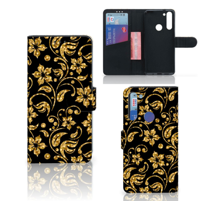 Motorola Moto G8 Hoesje Gouden Bloemen