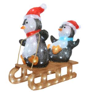 Kerstverlichting figuur - pinguins op slee - 31 x 61,5 x 56,5 cm - LED kerstfiguren