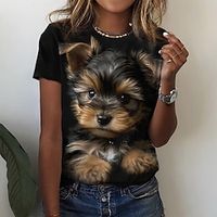 Dames T-shirt Hond Afdrukken Dagelijks Weekend Basic Korte mouw Ronde hals Zwart Lightinthebox - thumbnail