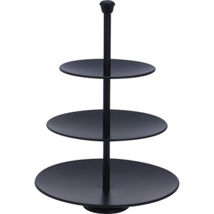 Zwarte etagere 3-laags RVS 36 cm