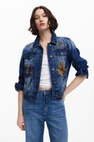 Trucker spijkerjack met bloemen - BLUE - XL