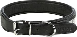 TRIXIE HALSBAND HOND ACTIVE COMFORT MET STRASS STEENTJES LEER ZWART 38-48X3,5CM