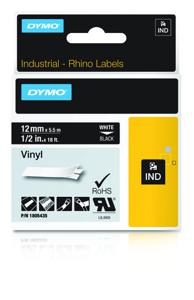 Labeltape DYMO IND RHINO 1805435 Vinyl Tapekleur: Zwart Tekstkleur:Wit 12 mm 5.5 m