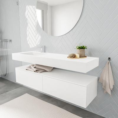 Zaro ALAN vrijhangende wastafel 150cm met wasbak Enkel links en onderkast in kleur Wit mat 2 lade(s)
