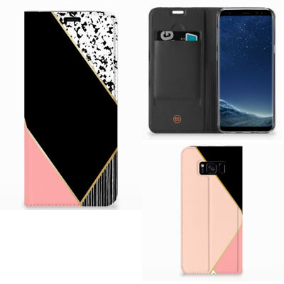 Samsung Galaxy S8 Plus Stand Case Zwart Roze Vormen
