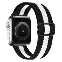 By Qubix - Solo Loop Nylon bandje - Zwart/Wit - Compatible met Apple Watch 38mm / 40mm / 41mm / 42mm - Compatible Apple watch bandjes