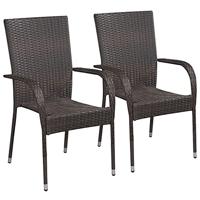 vidaXL 2x Tuinstoel Stapelbaar Poly Rattan Bruin Tuin Stoel Terras Tuinstoelen