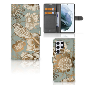 Hoesje voor Samsung Galaxy S22 Ultra Vintage Bird Flowers