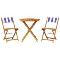 vidaXL 3-delige Bistroset stof en massief hout blauw en wit, loungeset, loungeset tuin, loungeset buiten, tuinset, terrasset, tuinset lounge