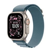 Apple Watch Ultra 3 GPS + Cellular 49 mm Premium hardloop- en multisport-smartwatch met robuuste kast van naturel titanium, lichtblauw Alpine‑bandje (M). Gezondheid en conditie uitgebreid bijhouden