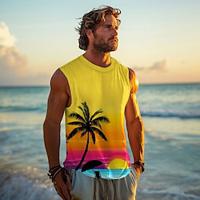 Grafisch Kokospalm Vakantie Tropisch Ontwerper Voor heren 3D-afdrukken Vest Top Mouwloos T-shirt voor heren Feest Dagelijks Sportschool T-shirt Geel Mouwloos Strakke ronde hals Overhemd Lente zomer Lightinthebox