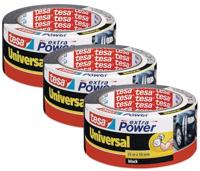 tesa extra Power Universele Ducttape - Tape met Extra Sterke Kleefkracht - Veelzijdige Ducttape voor Repareren, Bevestigen, Afdichten en Meer - Zwart - 3 Rol - 25 m x 50 mm