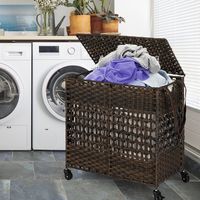 110 L Wasverzamelaar Rotan Wasmand met Deksel 2 Uitneembare Waszakken en 4 Wielen Wasmand voor Badkamer Slaapkamer - thumbnail