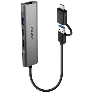 LINDY 43379 USB 3.2 Gen 1-hub 3 poorten Grijs