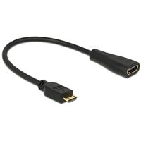 Delock 0,23 m mini-HDMI/HDMI 0,23 m mini-HDMI, zwarte HDMI-kabel - HDMI-kabel (0,23 m, mini-HDMI, mannelijk, vrouwelijk, zwart)