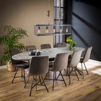 LifestyleFurn Ovale Eettafel Nola 240 x 105cm, 3D-betonlook - 3D betonlook grijs - Ovaal