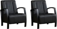 Set van 2 Zwarte leren industriële stalen fauteuils Glamour - Hermes Leer Nero (zwart leer)