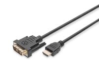 Digitus DB-330300-020-S HDMI-kabel HDMI / DVI Adapterkabel HDMI-A-stekker, DVI-D 18+1-polige stekker 2.00 m Zwart Rond, Vergulde steekcontacten, Afgeschermd