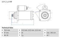 Startmotor / Starter BOSCH, Spanning (Volt)12V, u.a. für VW, Skoda, Seat, Audi - thumbnail