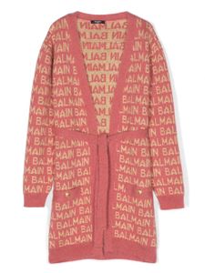 Balmain Kids cardigan ceinturé en maille intarsia - Rose