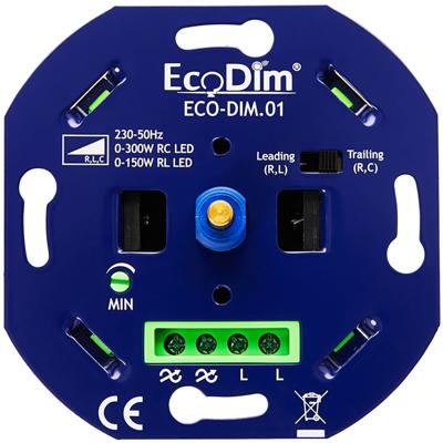 EcoDim - LED Dimmer - ECO-DIM.01 - Fase Aan- en Afsnijding RLC - Inbouw - Enkel Knop - 0-300W EcoDim - LED Dimmer - ECO-DIM.01 - Fase Aan- en Afsnijding RLC - Inbouw - Enkel Knop - 0-300W