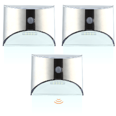 3x solar wandlamp flint rvs met bewegingsmelder op zonne energie koud wit