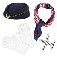 Carnaval/verkleed accessoires Stewardess - hoedje/broche/sjaal/handschoenen - thumbnail