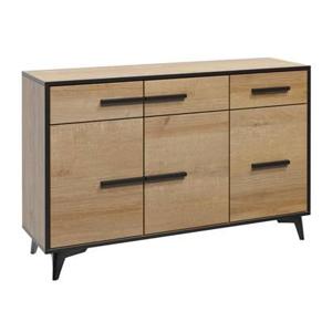 Meubella Dressoir Frey - Licht eiken - Zwart - 135 cm