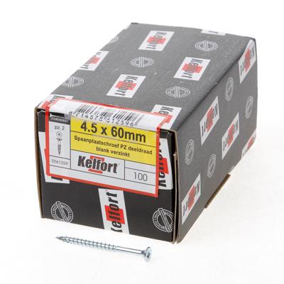 Kelfort Spaanplaatschroef platverzonken kop verzinkt pozidriv deeldraad 4.5 x 60mm Kelfort Spaanplaatschroef platverzonken kop verzinkt pozidriv deeldraad 4.5 x 60mm