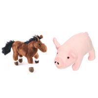 Pluche knuffel boerderijdieren set Varken en Paard van 20 cm - thumbnail