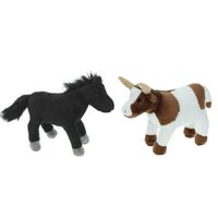 Pluche knuffel boerderijdieren set Koe en Paard van 23 cm