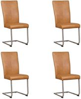 Set van 4 Cognac leren industriële eetkamerstoelen Dry - poot rond rvs - Granada leer Sahara (cognac leer) - thumbnail