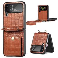 Crocodile Series Samsung Galaxy Z Flip4 Hoesje met Band - Bruin - thumbnail