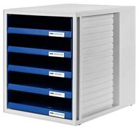 HAN Ladebox kastset met 5 open laden voor documenten tot DIN C4, op het bureau of in de kast, incl. uittrekblokkering, meubelvriendelijke rubberen voeten, 1401-14, lichtgrijs/blauw