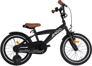 AMIGO Explorer 16 Inch 23 cm Jongens Terugtraprem Zwart/Wit