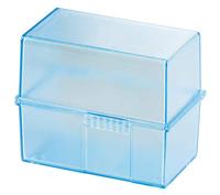 HAN Indexbox DIN A8 dwars, leerbox in modern design voor 200 indexkaarten, inclusief 100 indexkaarten en A-Z-register, 979-64, doorschijnend blauw