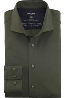 OLYMP Luxor 24/Seven Modern Fit Jersey shirt olijf, Herringbone